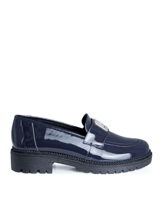 Leder Pumps mit niedrigem Absatz Blau