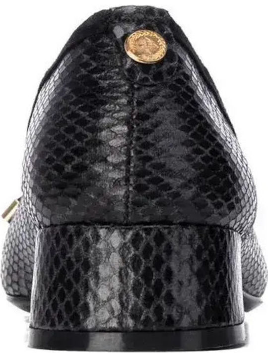 Leder Pumps mit niedrigem Absatz Schwarz