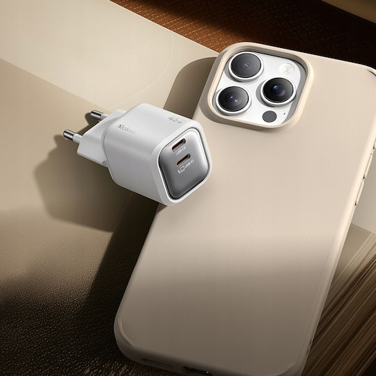Mcdodo Încărcător Fără Cablu GaN Cu 2 Porturi USB-C 45W Power Delivery Alb (Gana Mini)