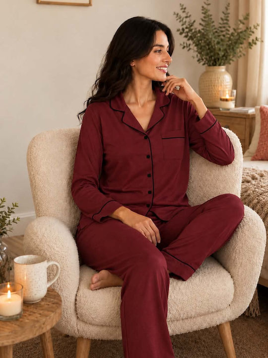 Elite Winter Women's Cotton Pyjama Set Burgundy