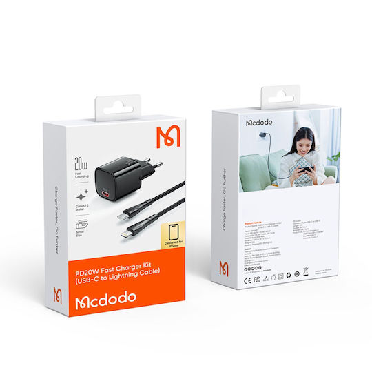 Mcdodo Handyladegerät mit USB-C Ausgangsanschluss und Kabel USB-C - Lightning 20W Schwarz (CH-4693)
