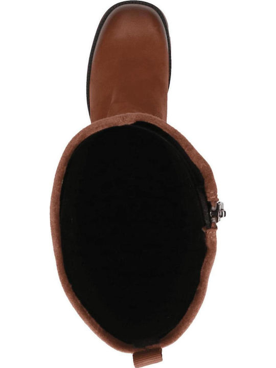 Leather Medium Heel Women's Boots Brown