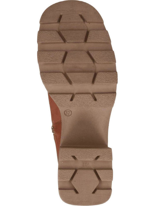 Leather Medium Heel Women's Boots Brown