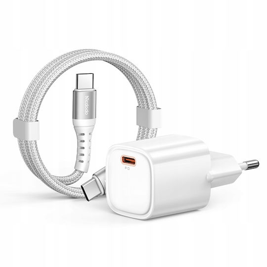 Mcdodo Handyladegerät mit USB-C Ausgangsanschlüsse und Kabel USB-C - USB-C 30W Weiß (CH-0083)