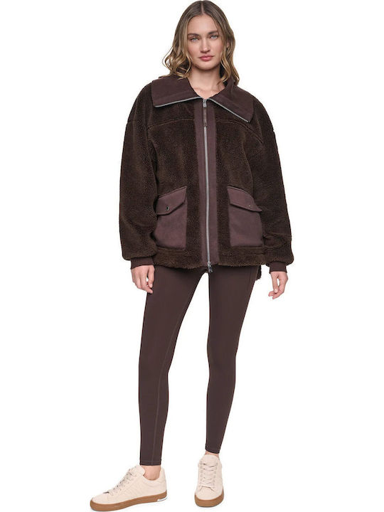 Women's Brown Zip-Up Cardigan