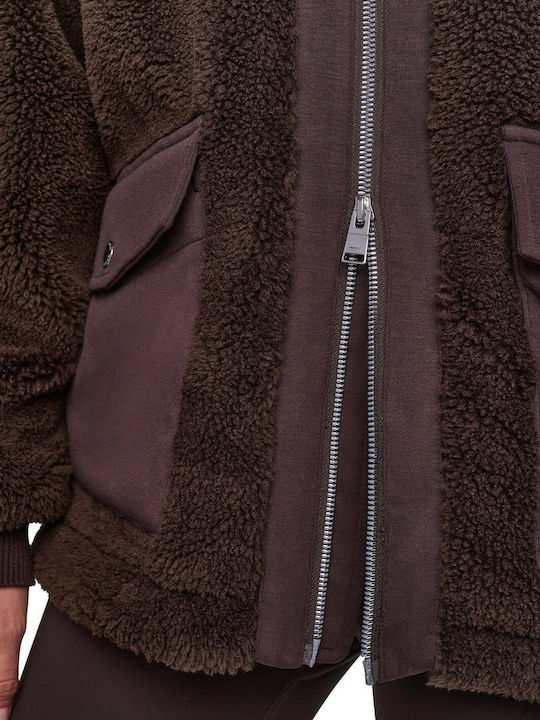 Women's Brown Zip-Up Cardigan