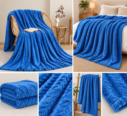 Adam Home 550 Fleece Blanket Semi Double 180x240cm Light Blue