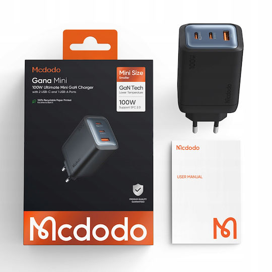 Mcdodo Wireless Charger with USB-A Port and 2 USB-C Ports 100W Power Delivery Black (CH-0121)