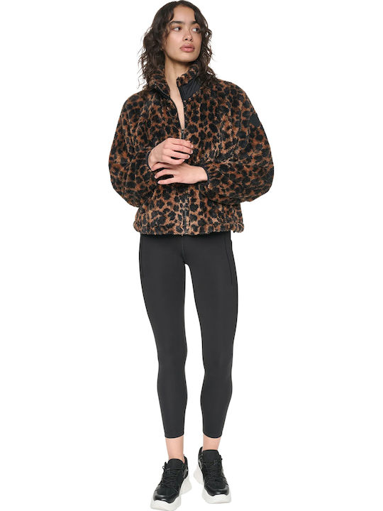 Fleece Γυναικεία Ζακέτα με Φερμουάρ Καφέ