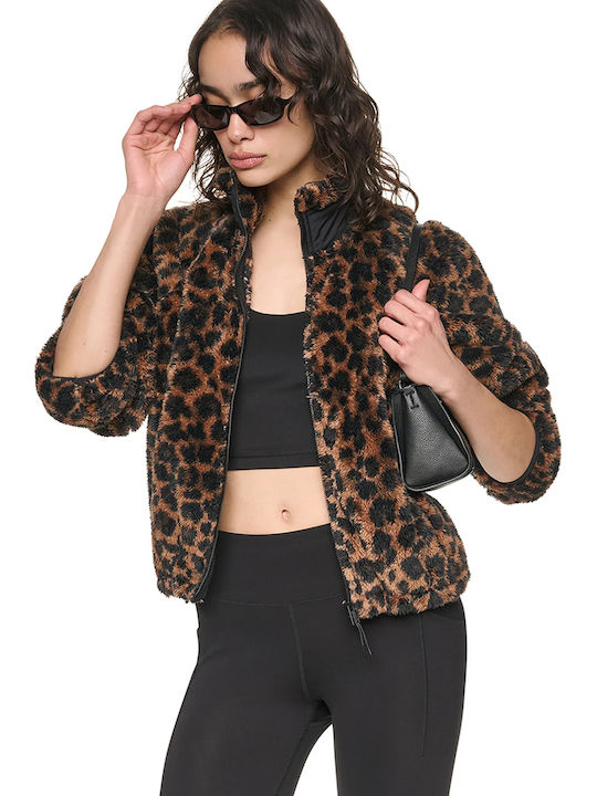 Fleece Γυναικεία Ζακέτα με Φερμουάρ Καφέ