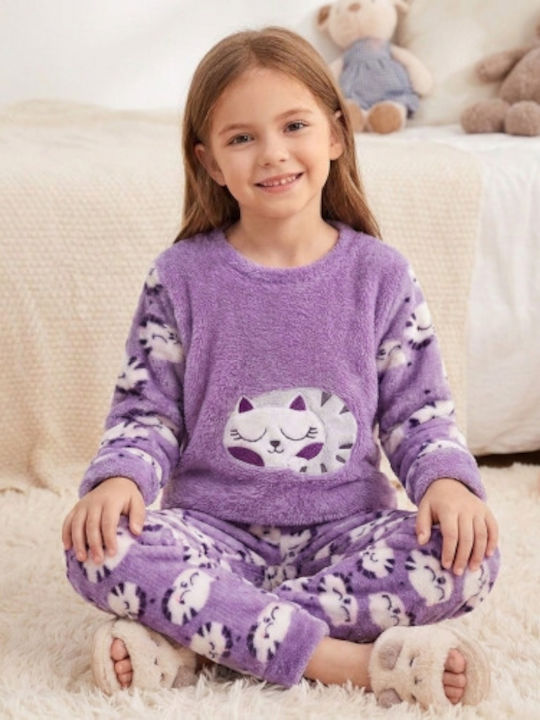 Happy Touch Παιδική Πιτζάμα Χειμωνιάτικη Fleece Μωβ