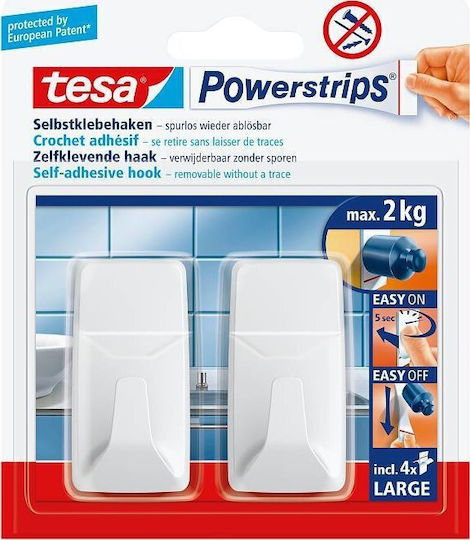 Tesa 58272-00000-20 Cârlige cu Autocolant Din Lemn Albe 2 Bucăți
