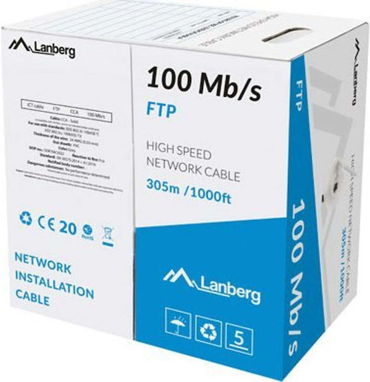 Lanberg F/UTP Cat.5e (Gigabit) Мрежов Кабел Ethernet Без Конектори 305м Сив