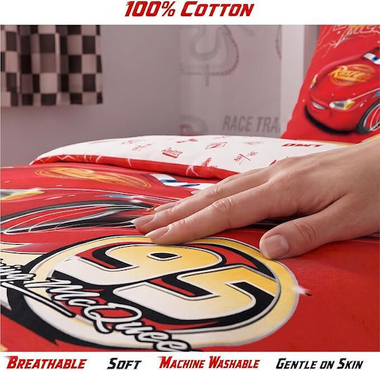 Disney Σετ Σεντόνια Μονά Βαμβακερά Cars 140x200cm
