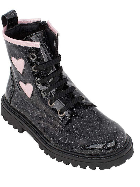 Anatomische Leder Kinderstiefel mit Reissverschluss Schwarz
