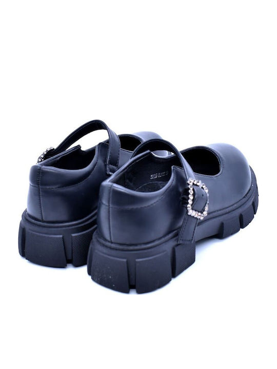 Kids Pumps & Ballerinas with Hoop & Loop Closure Leather Black