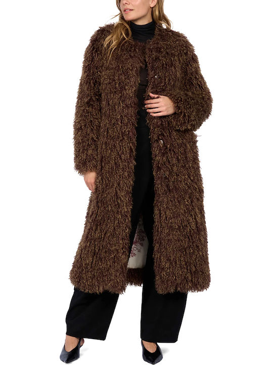 Long Women's Fur Brown-Khaki