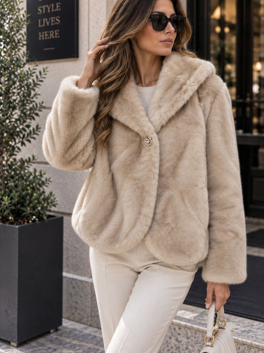 Long Women's Beige Fur