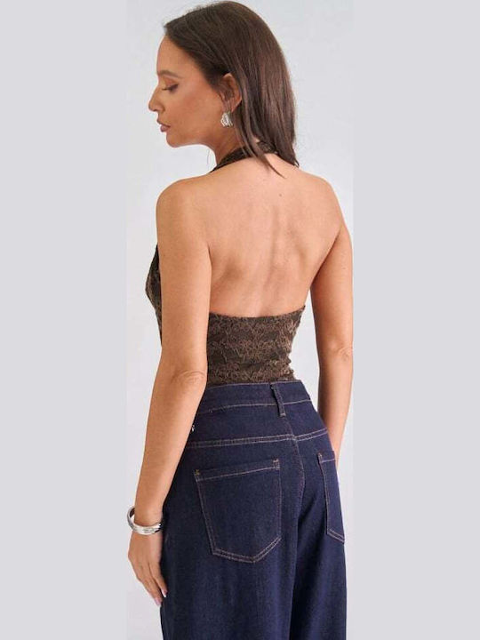 Damen-Bodysuit Samt mit Spitze & Verstärkung Braun Dunkel