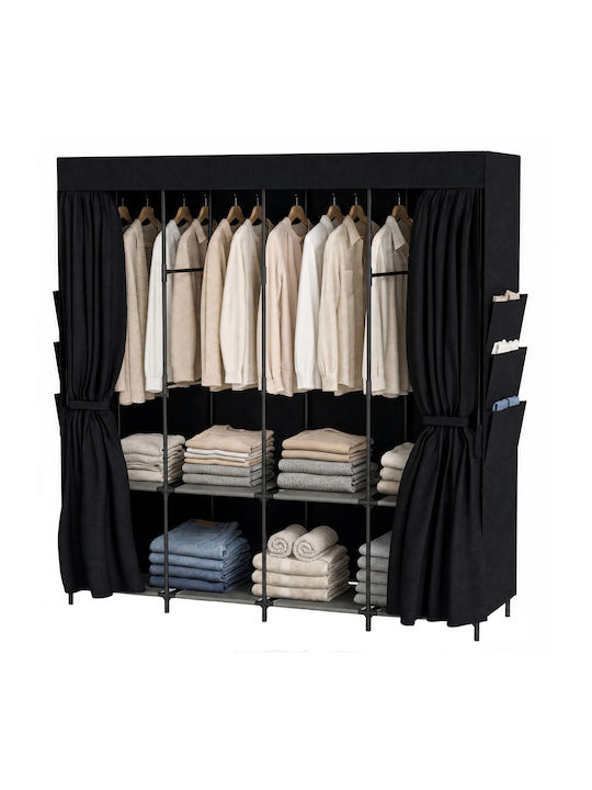 HomCom Fabric Wardrobe with Zipper and Shelves in Black Colour 170x45x167cm