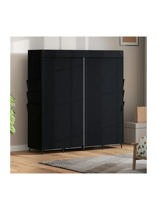 HomCom Fabric Wardrobe with Zipper and Shelves in Black Colour 170x45x167cm