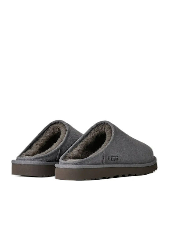 Classic Leder Herren Hausschuhe Grau
