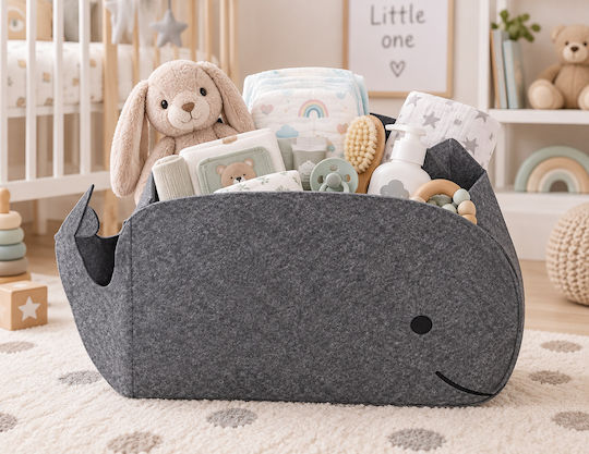 Gray Whale Portable Felt Diaper Cosmetic Organizer 38x20x17cm