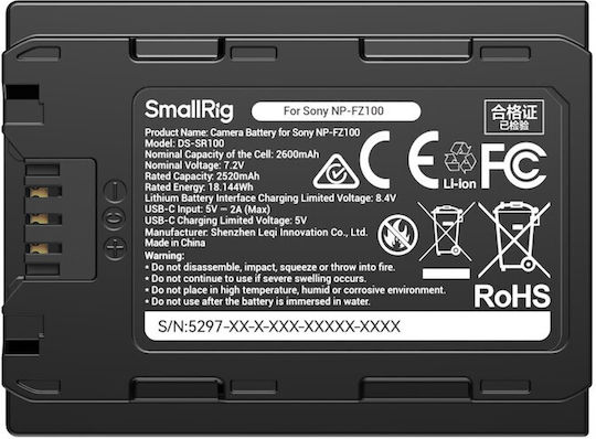 Smallrig 5297 Battery Sony Np-fz100 2600mah Usb-c