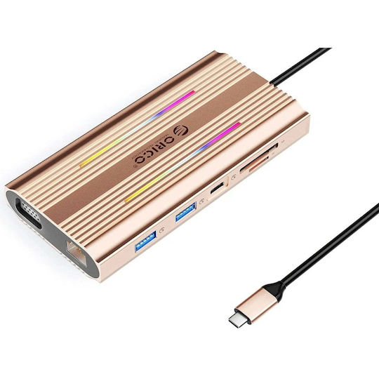 Orico XDR 12in1 RGB USB-C Docking Station with HDMI 4K PD Ethernet Rose Gold