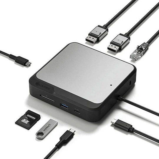 Alogic CD2 USB-A / USB-C Docking Station mit DisplayPort 4K PD Ethernet und Verbindung 2 Monitore Gray