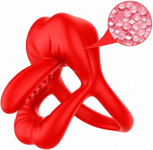 Big Mouth Vibrating Penisring mit Rippstimulator – 9 Funktionen – Rote