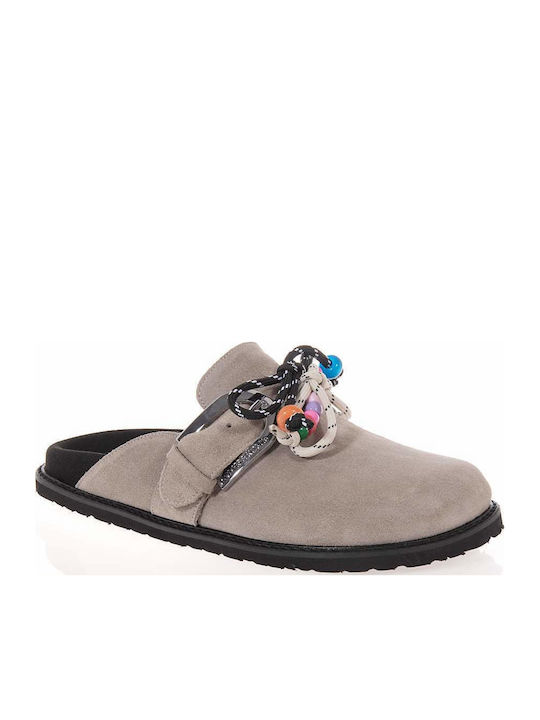 Leder Damen Pantoletten mit Absatz in Grau Farbe