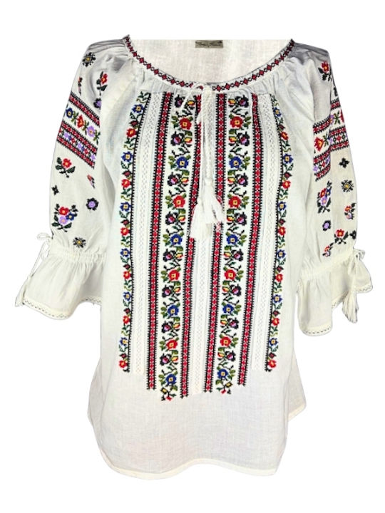 Bluză Damă din Bumbac White/olive