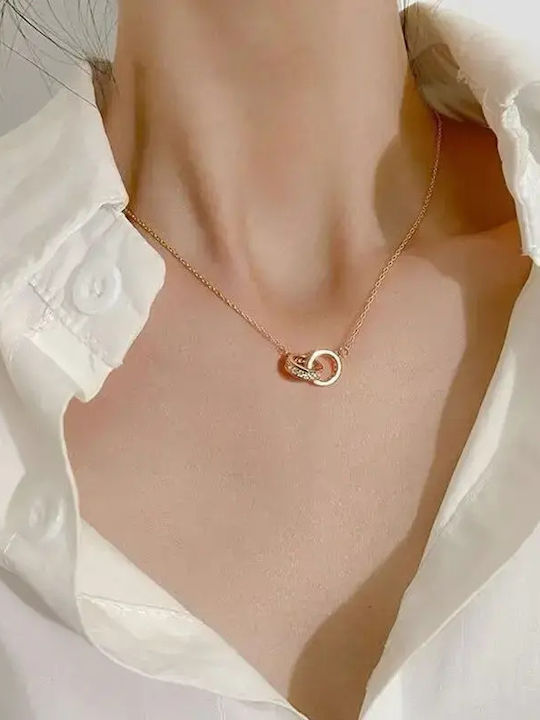 By Queen Ασημένιο Κολιέ 925 Eternal Love Rose Gold Λευκά Ζιργκόν