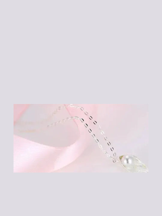 By Queen Ασημένιο Κολιέ 925 Lumière Pearl Leaf Πέρλα