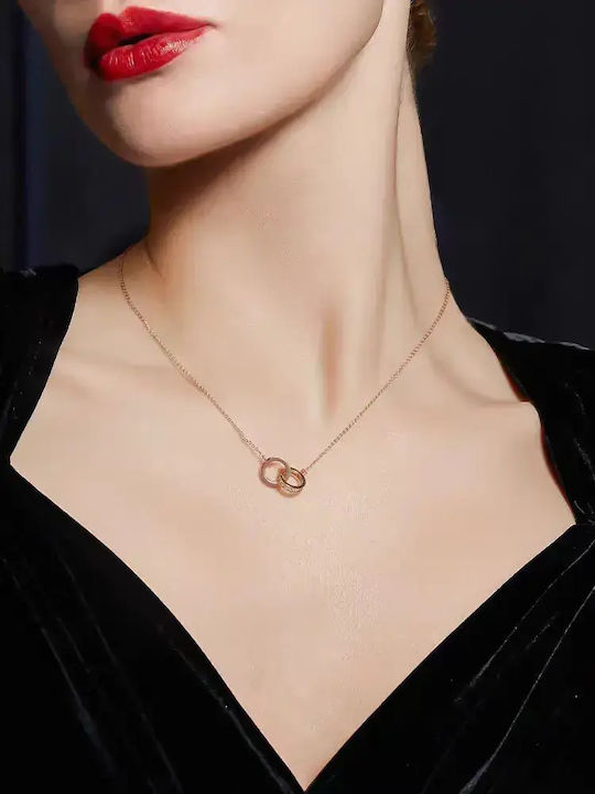 By Queen Ασημένιο Κολιέ 925 Eternal Love Rose Gold Λευκά Ζιργκόν