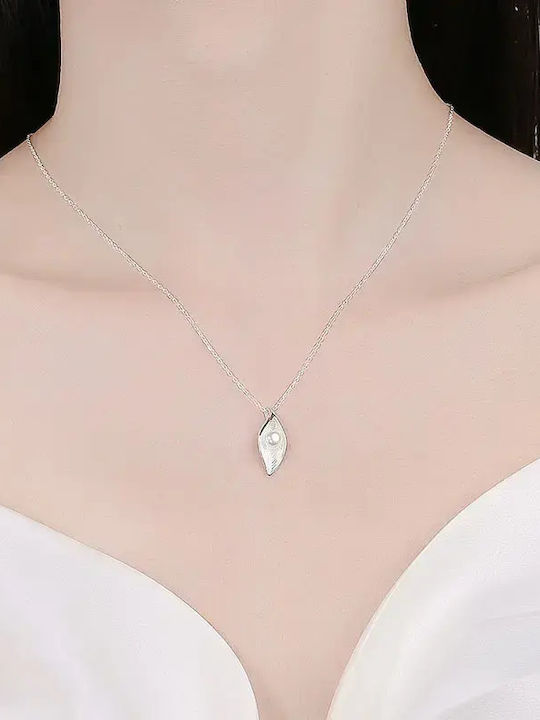 By Queen Ασημένιο Κολιέ 925 Lumière Pearl Leaf Πέρλα
