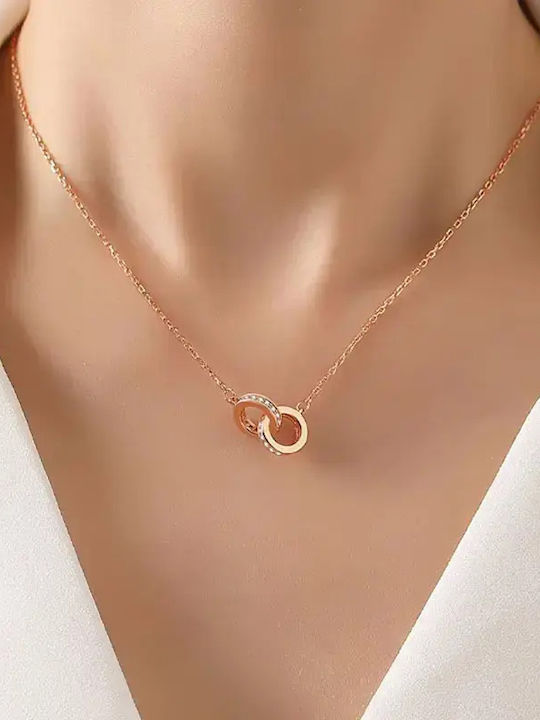 By Queen Ασημένιο Κολιέ 925 Eternal Love Rose Gold Λευκά Ζιργκόν