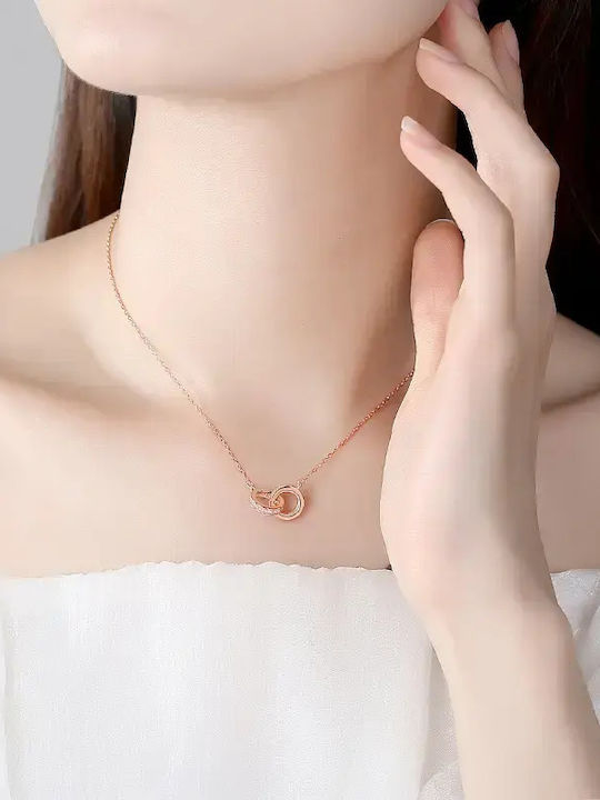 By Queen Ασημένιο Κολιέ 925 Eternal Love Rose Gold Λευκά Ζιργκόν