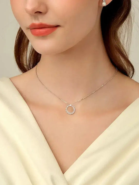 By Queen Ασημένιο Κολιέ 925 Crystal Circle Λευκά Ζιργκόν