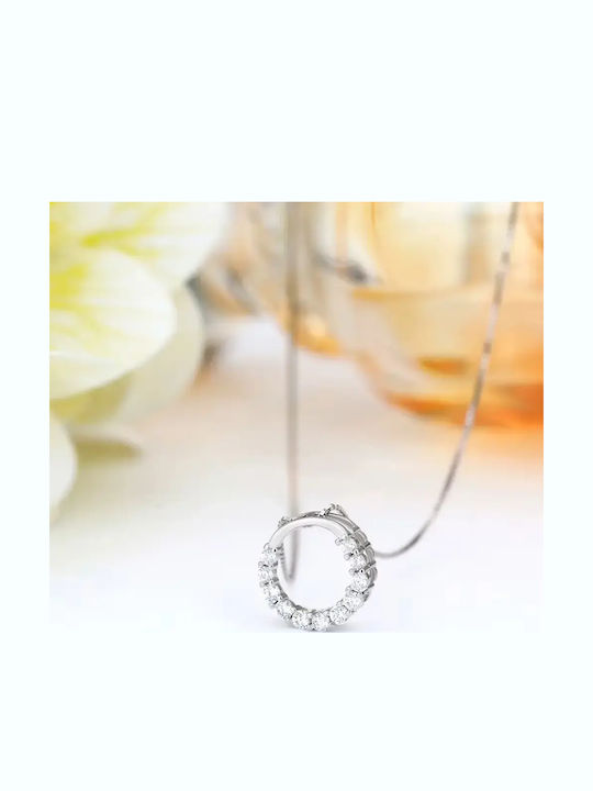 By Queen Ασημένιο Κολιέ 925 Crystal Circle Λευκά Ζιργκόν