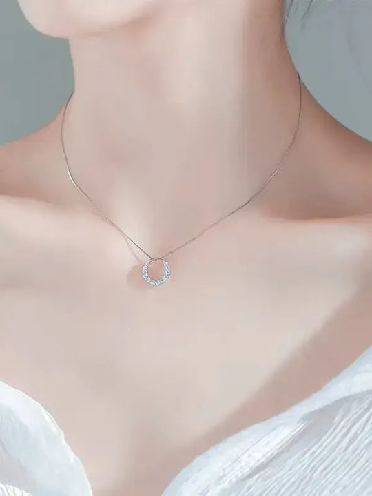 By Queen Ασημένιο Κολιέ 925 Crystal Circle Λευκά Ζιργκόν