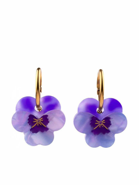Earrings Coucou Suzette Purple Pansy Gold Plated Steel 3 Micron & Acetate 4.5 X 2 Cm
