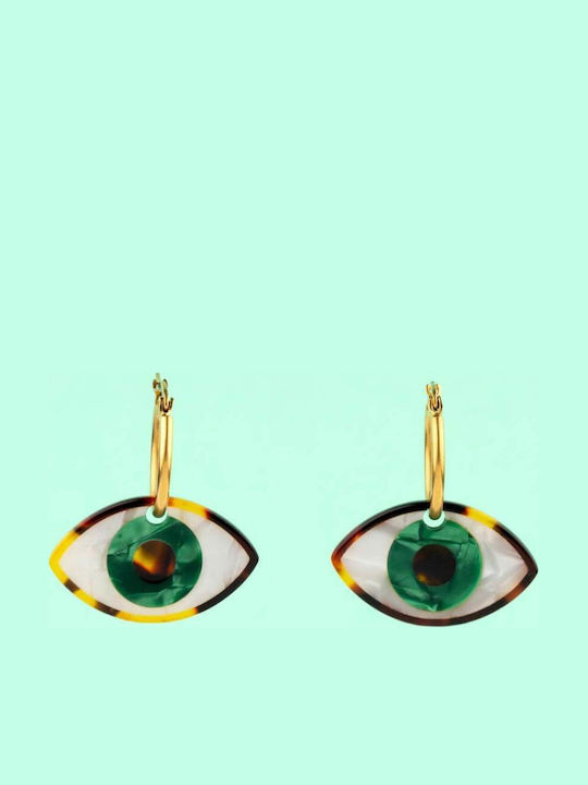 Coucou Suzette Green Eyes Earrings Gold Plated Steel 3 Micron & Acetate 3.5 X 3.1 Cm
