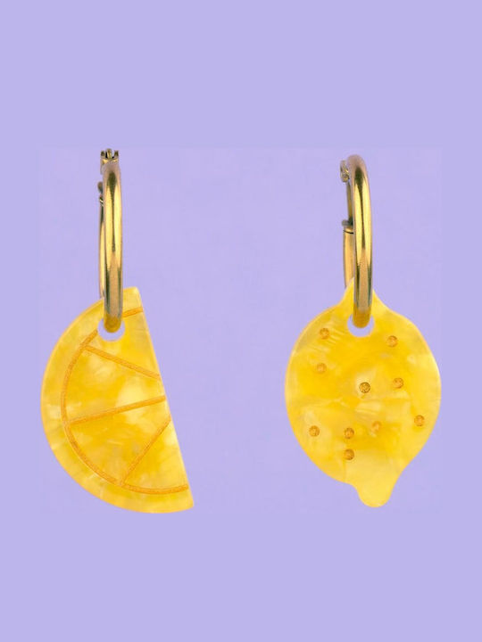 Coucou Suzette Lemon Earrings Gold Plated Steel 0.3 Micron & Acetate Ø 3.9 Cm