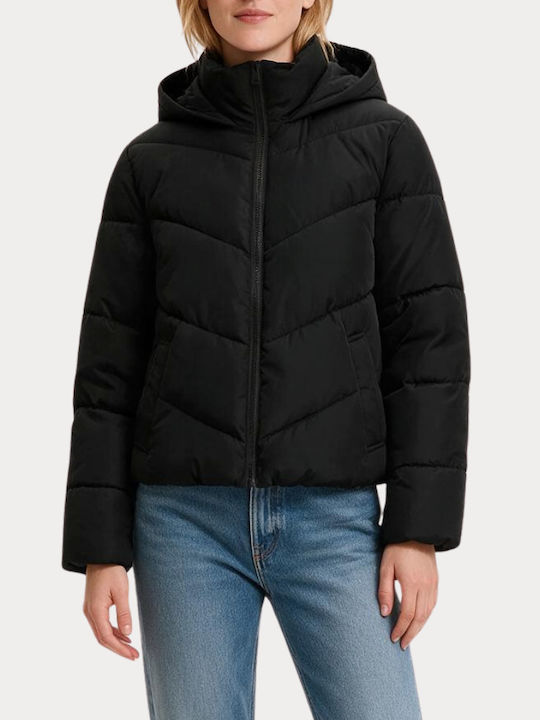 Късо Дамско Puffer Якето за Зима Черно