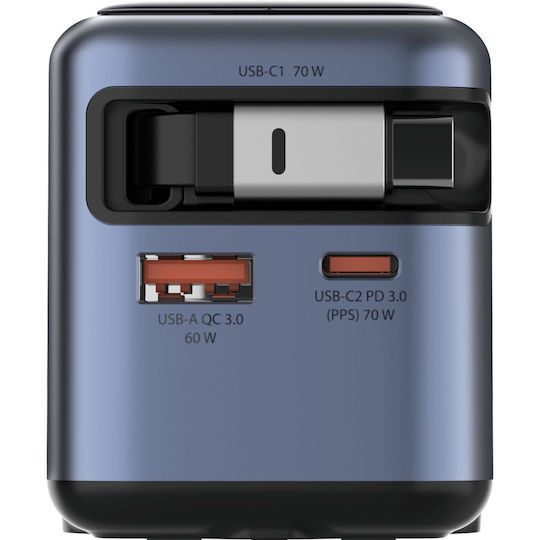 Verbatim GaN-Ladegerät mit USB-A- und USB-C-Anschluss und USB-C-Kabel 70 W Power Delivery / Quick Charge 3.0 Grau (32059)