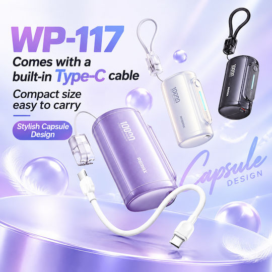 Remax WP-117 Power Bank 10000mAh 22.5W Power Delivery / Quick Charge Μωβ