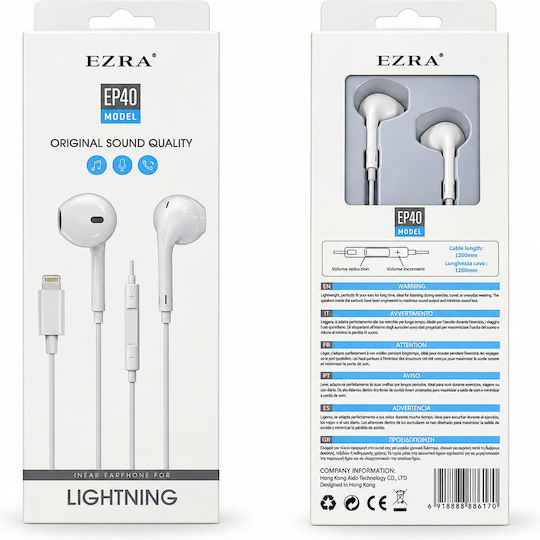 Ezra Ep40-ip Earbuds Handsfree με Βύσμα Lightning Λευκό