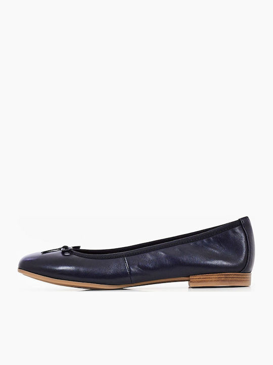 Damen-Ballerinas aus Leder in Dunkelblau